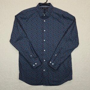 Banana Republic Navy Floral Button Up Shirt Large Slim Fit Non Iron Preppy